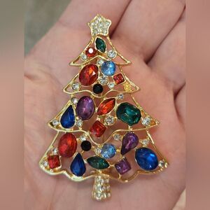 🎄🛍❤️VINTAGE Colorful Gemstone Christmas Tree Brooch